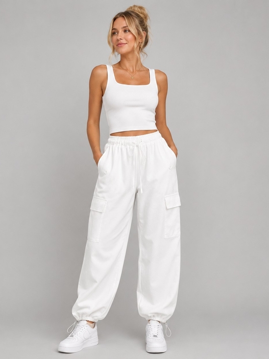 Cider Pants - Cider White Wide-Leg Cargo Joggers Sz XS